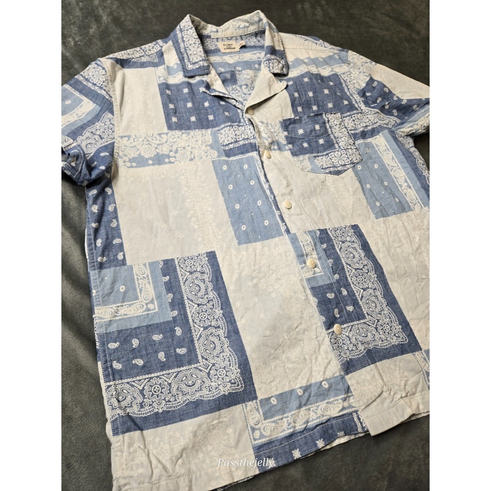 Men's Blue Patchwork Casual Button Down Shirt - image 3